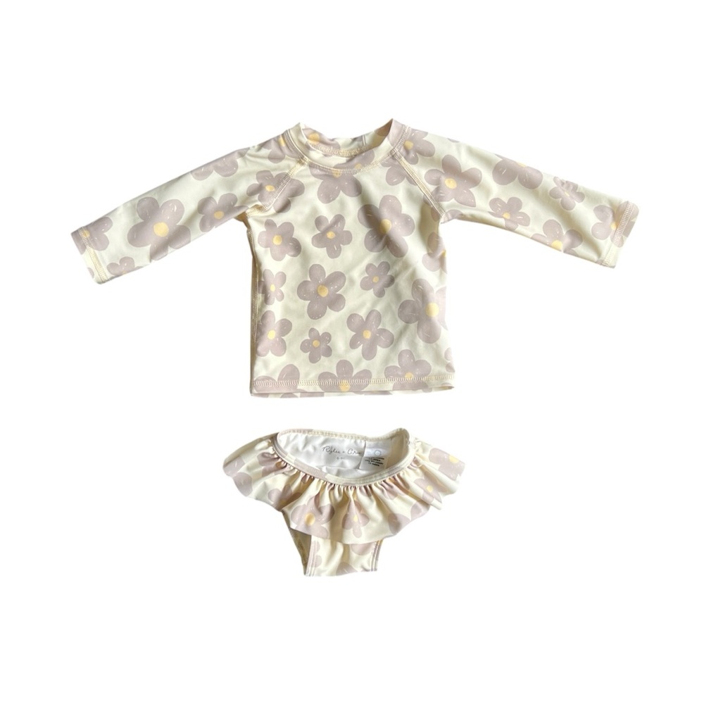Rylee and Cru Floral Rashguard Two Piece Swim Set Crewneck Long Sleeve 0-3 Month